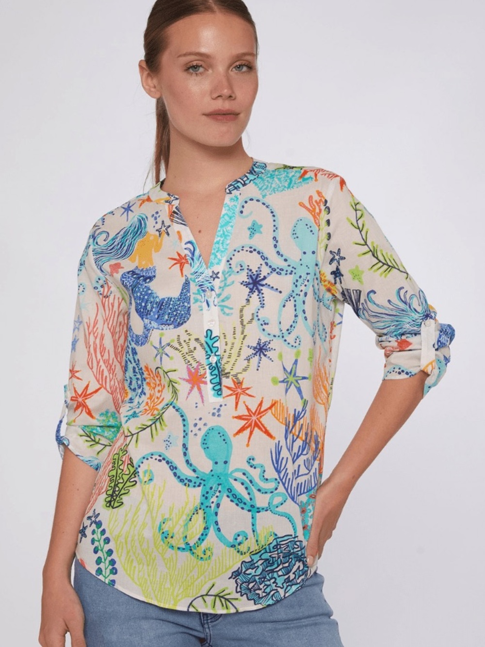 NWOT Vilagallo Francina Mermaid Multi-Print Shirt Blouse Tunic